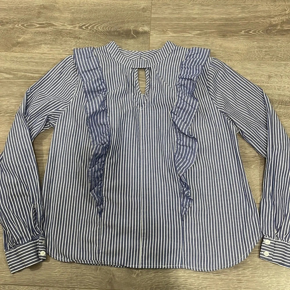 Mossimo Supply Co. ruffled striped long sleeve top blue and white L - Picture 11 of 16